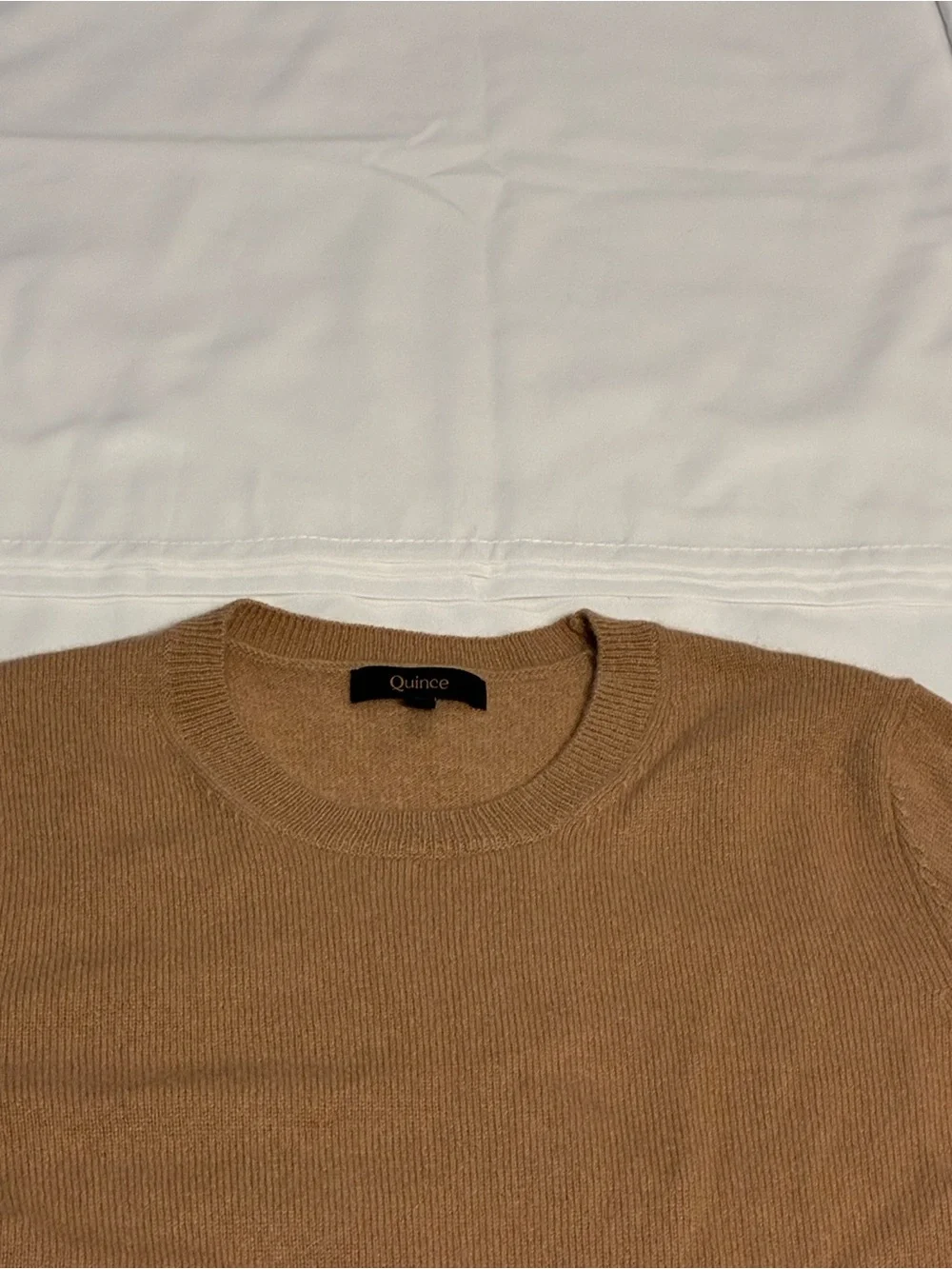 Quince 100% Cashmere Crewneck Sweater XS Camel Tan Minimalist